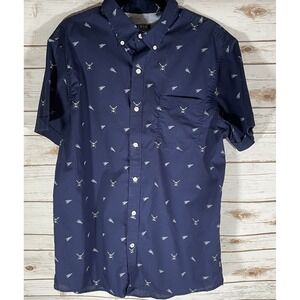 IZOD Short Sleeve Men's Button Down Navy Blue Shirt Size Large‎